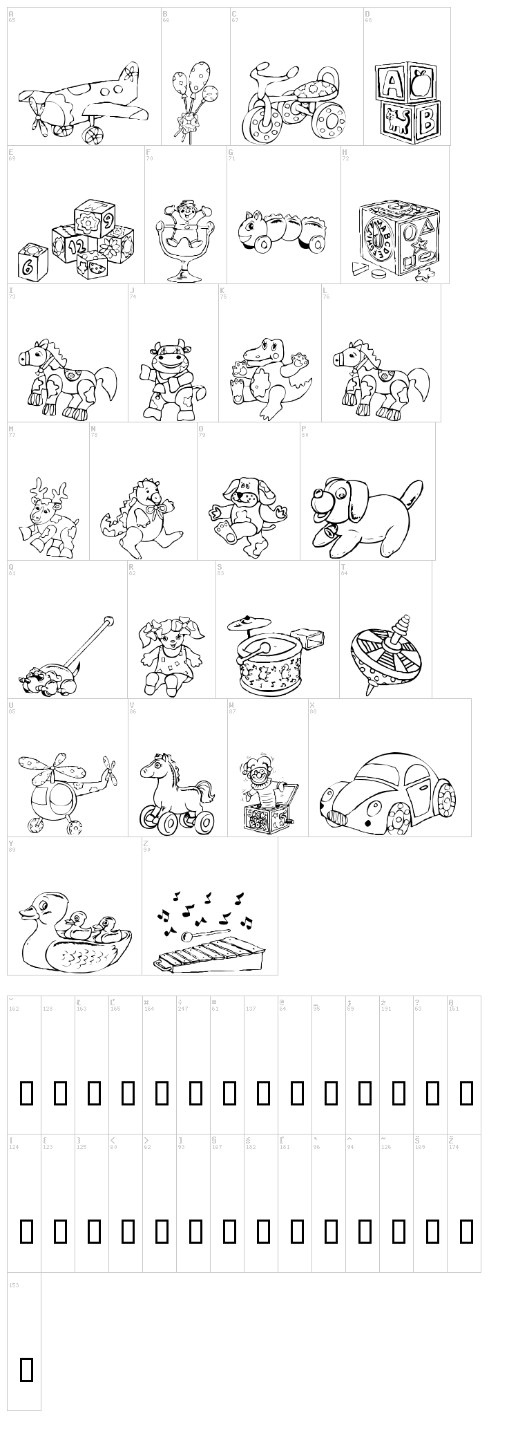 DT Rachels Toys font map